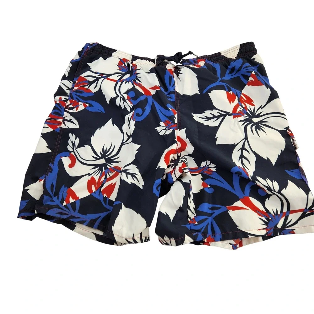 Speedo Mens XL Swim Trunks Red White Blue Tropical Floral Board Shorts‎ Pocket